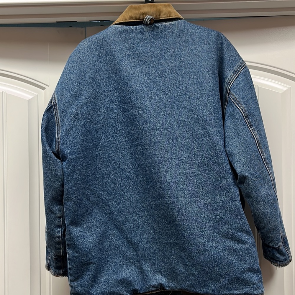 Blue Denim Jean Jacket with Tan Collar - Picture 2 of 14